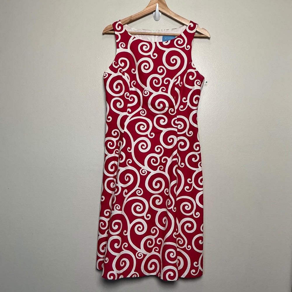 VTG J. McLaughlin Pink White Scroll Swirl Print Cotton Sheath Dress Size 10 - Picture 1 of 6